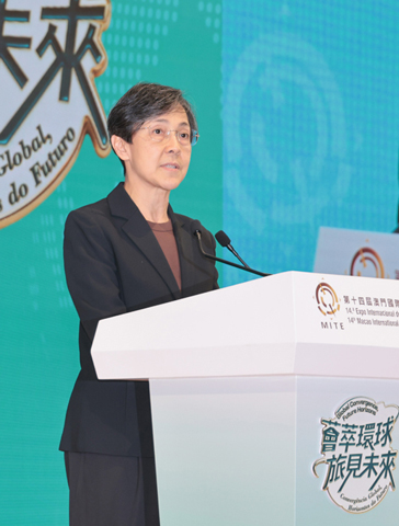 ◎ 澳門旅遊局局長文綺華在歡迎酒會上致辭。